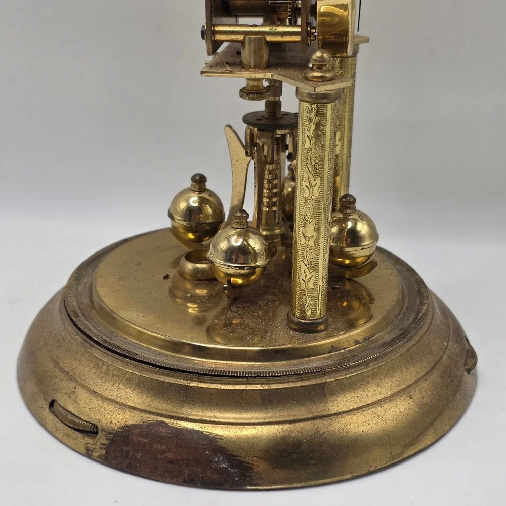 Schatz Anniversary Clock Brass German Mechanical Floral Dial Dome For Parts Only